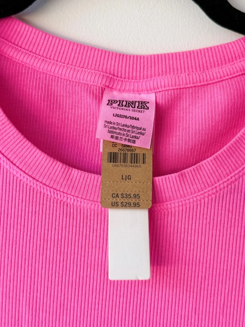 PINK Victoria's Secret Ribbed Crew Neck Dress Tee in Hot Pink